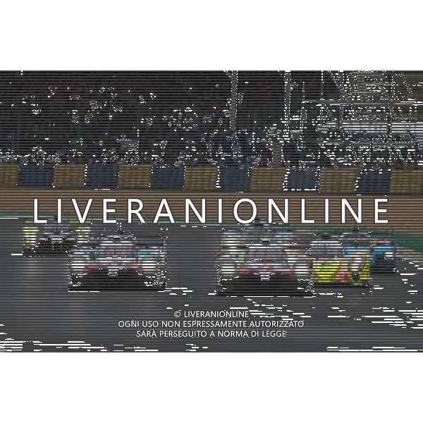 Sebastien Buemi (SUI) / Kazuki Nakajima (JPN) / Fernando Alonso (ESP) #08 Toyota Gazoo Racing Toyota TS050 Hybrid and Sebastien Buemi (SUI) / Kazuki Nakajima (JPN) / Fernando Alonso (ESP) #08 Toyota Gazoo Racing Toyota TS050 Hybrid lead at the start of the race. 15.06.2019. FIA World Endurance Championship, Le Mans 24 Hours, Race, Le Mans, France. Saturday. AG ALDO LIVERANI SAS-ONLY ITALY