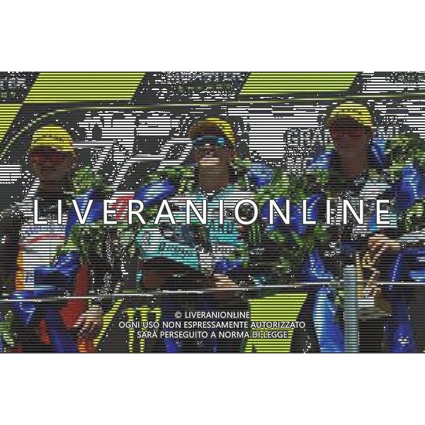 PODIO MOTO3, MONTMELò,16-06-2019,MOTOCICLISMO ©IEMMI / AGENZIA ALDO LIVERANI SAS NELLA FOTO: MARCOS RAMIREZ, CELESTINO VIETTI, ARON CANET - GRAN PREMIO DI CATALUNYA MOTO3. PODIO 16-06-2019