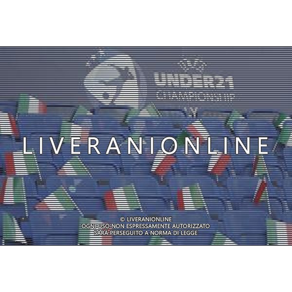 UEFA - Campionato Europeo Under 21 Italia 2019 gruppo A 16/06/2019 Italia - Spagna nella foto: le bandierine dell\'Italia sui seggiolini degli spalti all\'interno dello stadio dall\'ara ©Claudio Zamagni/Agenzia Aldo Liverani the italian flags before UEFA Championship Under 21 Italy 2019 group A match between Italy and Spain at Renato Dall\'Ara Stadium on June 16 2019. photo credit by Claudio Zamagni/Aldo Liverani Photo Agency/ AGENZIA ALDO LIVERANI SAS / AGENZIA ALDO LIVERANI SAS