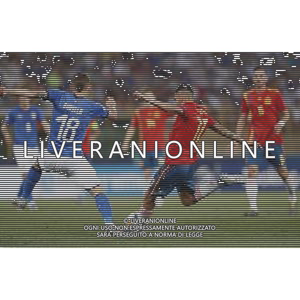 UEFA - Campionato Europeo Under 21 Italia 2019 gruppo A 16/06/2019 Italia - Spagna nella foto: il gol di Ceballos Dani (spagna) ©Claudio Zamagni/Agenzia Aldo Liverani oal Ceballos Dani (spagna) during UEFA Championship Under 21 Italy 2019 group A match between Italy and Spain at Renato Dall\'Ara Stadium on June 16 2019. photo credit by Claudio Zamagni/Aldo Liverani Photo Agency/ AGENZIA ALDO LIVERANI SAS
