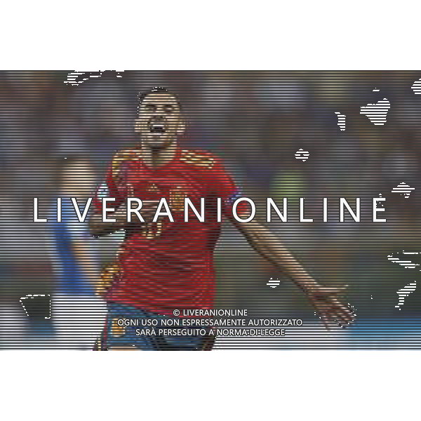 UEFA - Campionato Europeo Under 21 Italia 2019 gruppo A 16/06/2019 Italia - Spagna nella foto: Esultanza dopo il gol di Ceballos Dani (spagna) ©Claudio Zamagni/Agenzia Aldo Liverani Ceballos Dani (spagna) celebrates after scoring a goal during UEFA Championship Under 21 Italy 2019 group A match between Italy and Spain at Renato Dall\'Ara Stadium on June 16 2019. photo credit by Claudio Zamagni/Aldo Liverani Photo Agency/ AGENZIA ALDO LIVERANI SAS