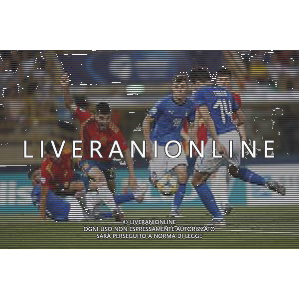 UEFA - Campionato Europeo Under 21 Italia 2019 gruppo A 16/06/2019 Italia - Spagna nella foto: il secondo gol di Chiesa Federico (Italia) ©Claudio Zamagni/Agenzia Aldo Liverani oal Chiesa Federico (Italia) during UEFA Championship Under 21 Italy 2019 group A match between Italy and Spain at Renato Dall\'Ara Stadium on June 16 2019. photo credit by Claudio Zamagni/Aldo Liverani Photo Agency/ AGENZIA ALDO LIVERANI SAS