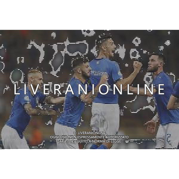 UEFA - Campionato Europeo Under 21 Italia 2019 gruppo A 16/06/2019 Italia - Spagna nella foto: Esultanza dopo il gol su rigore di Pellegrini Lorenzo (Italia) con patrick cutrone ©Claudio Zamagni/Agenzia Aldo Liverani italy celebrates after scoring a goal during UEFA Championship Under 21 Italy 2019 group A match between Italy and Spain at Renato Dall\'Ara Stadium on June 16 2019. photo credit by Claudio Zamagni/Aldo Liverani Photo Agency/ AGENZIA ALDO LIVERANI SAS