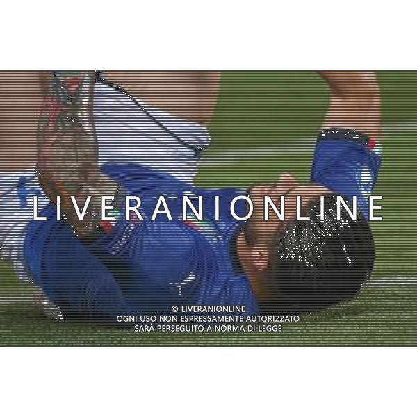 ©Alessio Marini - ITALIA - SPAGNA UEFA - Campionato Europeo Under 21 Italia 2019 Gruppo A - Bologna 16.06.2019 Nella foto Kevin Bonifazi a terra con i crampi ©Alessio Marini / AGENZIA ALDO LIVERANI SAS