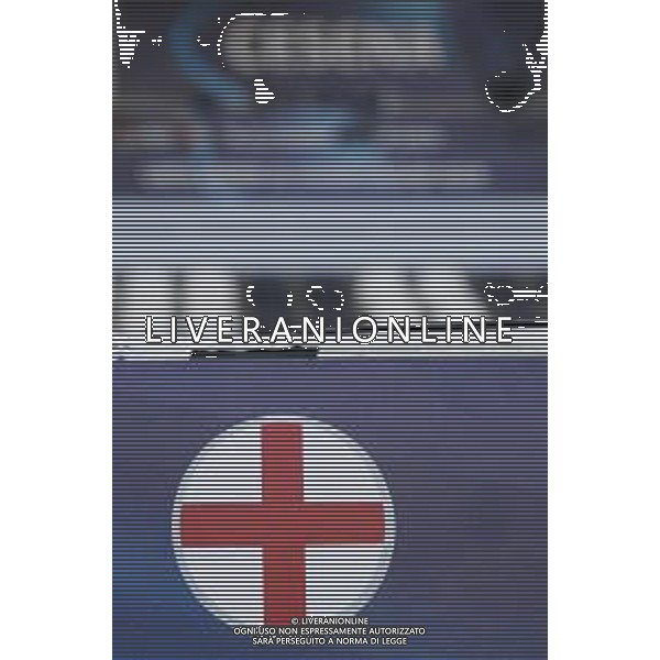 UEFA - Campionato Europeo Under 21 Italia 2019 gruppo C 18/06/2019 Inghilterra - Francia nella foto: la panchina dell\'Inghilterra ©Claudio Zamagni/Agenzia Aldo Liverani the england flag at dino manuzzi stadium during UEFA Championship Under 21 Italy 2019 group C match between England and France at Orogel Dino Manuzzi Stadium on June 18 2019. photo credit by Claudio Zamagni/Aldo Liverani Photo Agency/ AGENZIA ALDO LIVERANI SAS - Inghilterra - Francia UEFA U21 - Campionato Europeo Under 21 Italia 2019 gruppo C - Cesena 18.06.2019