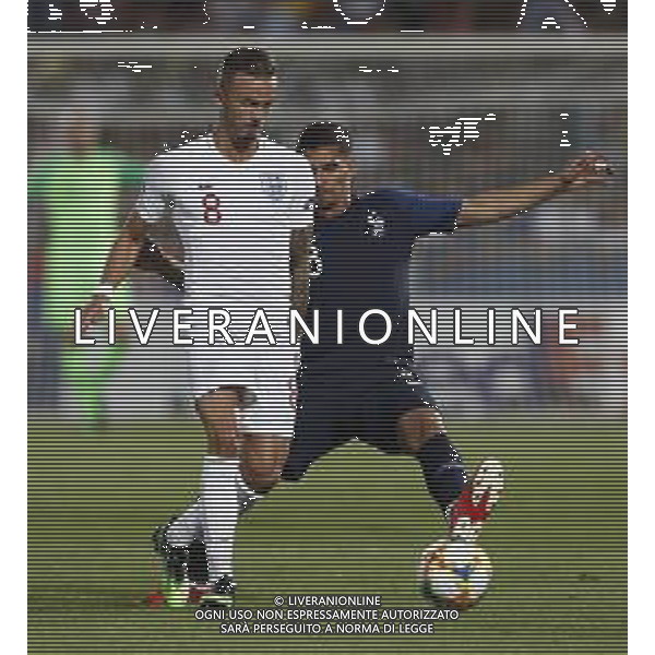 UEFA - Campionato Europeo Under 21 Italia 2019 gruppo C 18/06/2019 Inghilterra - Francia nella foto: Maddison James (England) Aouar Houssem (France) ©Claudio Zamagni/Agenzia Aldo Liverani Maddison James(England) Aouar Houssem(France) during UEFA Championship Under 21 Italy 2019 group C match between England and France at Orogel Dino Manuzzi Stadium on June 18 2019. photo credit by Claudio Zamagni/Aldo Liverani Photo Agency/ AGENZIA ALDO LIVERANI SAS - Inghilterra - Francia UEFA U21 - Campionato Europeo Under 21 Italia 2019 gruppo C - Cesena 18.06.2019