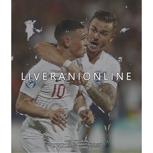 UEFA - Campionato Europeo Under 21 Italia 2019 gruppo C 18/06/2019 Inghilterra - Francia nella foto: Esultanza inghilterra dopo il gol di Foden Phil (England) ©Claudio Zamagni/Agenzia Aldo Liverani england celebrates after scoring a goal during UEFA Championship Under 21 Italy 2019 group C match between England and France at Orogel Dino Manuzzi Stadium on June 18 2019. photo credit by Claudio Zamagni/Aldo Liverani Photo Agency/ AGENZIA ALDO LIVERANI SAS - Inghilterra - Francia UEFA U21 - Campionato Europeo Under 21 Italia 2019 gruppo C - Cesena 18.06.2019