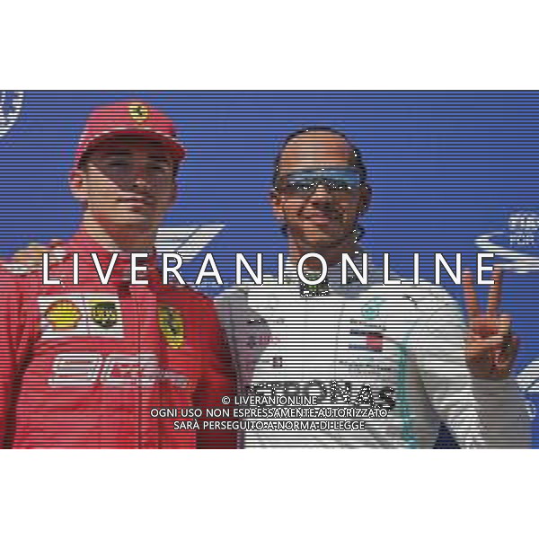 Lewis Hamilton (GBR) Mercedes AMG F1 celebrates his pole position in qualifying parc ferme with third placed Charles Leclerc (MON) Ferrari (Left). 22.06.2019. Formula 1 World Championship, Rd 8, French Grand Prix, Paul Ricard, France, Qualifying Day. / AGENZIA ALDO LIVERANI SAS - ITALY ONLY EDITORIAL USE ONLY