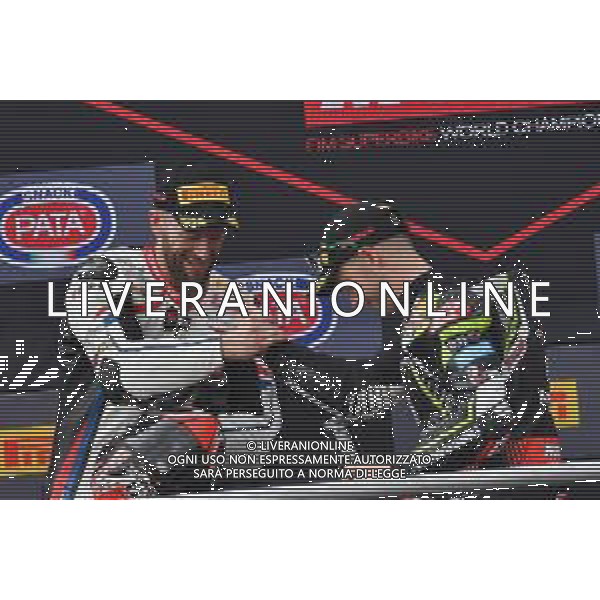 1 Jonathan Rea e 66 Tom Sykes al podio MotoSBK Pata Riviera di Rimini Round San Marino 2019 - Misano 22 giugno 2019 ©Alessio Marini / AGENZIA ALDO LIVERANI SAS