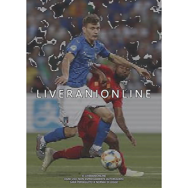 UEFA - Campionato Europeo Under 21 Italia 2019 gruppo A 22/06/2019 Belgio - Italia nella foto: Barella Nicolo’ (Italia) Samuel Bastien of Belgium ©Claudio Zamagni/Agenzia Aldo Liverani Barella Nicolo’ (Italia) Samuel Bastien of Belgium during UEFA Championship Under 21 Italy 2019 group A match between Belgium and Italy at Reggio-Emilia Mapei Stadium on June 22 2019. photo credit by Claudio Zamagni/Aldo Liverani Photo Agency