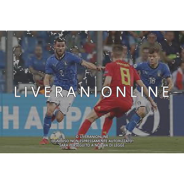 UEFA - Campionato Europeo Under 21 Italia 2019 gruppo A 22/06/2019 Belgio - Italia nella foto: Calabresi Arturo (Italia) Barella Nicolo’ (Italia) Bryan Heynen of Belgium ©Claudio Zamagni/Agenzia Aldo Liverani Calabresi Arturo (Italia) Barella Nicolo’ (Italia) Bryan Heynen of Belgium during UEFA Championship Under 21 Italy 2019 group A match between Belgium and Italy at Reggio-Emilia Mapei Stadium on June 22 2019. photo credit by Claudio Zamagni/Aldo Liverani Photo Agency