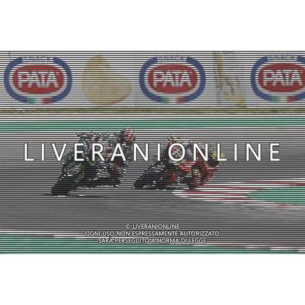 Campionato Mondiale Superbike Pata Riviera di Rimini 23/06/2019 nella foto: Jonathan Rea (Kawasaki ZX-10RR) Alvaro Bautista (Ducati Panigale R) ©Claudio Zamagni/Agenzia Aldo Liverani Jonathan Rea (Kawasaki ZX-10RR) Alvaro Bautista (Ducati Panigale R) during Superbike World Championship Pata Riviera di Rimini Round at Misano World Circuit Marco Simoncelli on June 23 2019. photo credit by Claudio Zamagni/Aldo Liverani Photo Agency
