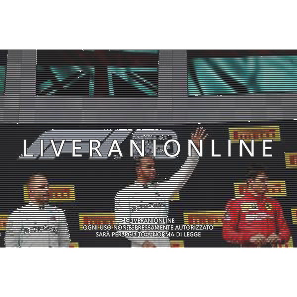 The podium (L to R): Valtteri Bottas (FIN) Mercedes AMG F1, second; Lewis Hamilton (GBR) Mercedes AMG F1, race winner; Charles Leclerc (MON) Ferrari, third. 23.06.2019. Formula 1 World Championship, Rd 8, French Grand Prix, Paul Ricard, France, Race Day. / AGENZIA ALDO LIVERANI SAS - ITALY ONLY EDITORIAL USE ONLY