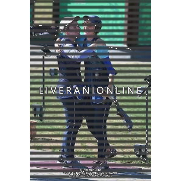 The European Games 2019 Minsk Bielorussia 23.06.2019 Nella foto TRAP FEMMINILE - SILVANA STANCO MEDAGLIA D\'ORO E JESSICA ROSSI MEDAGLIA D\'ARGENTO - ABBRACCIO ©MEZZELANI GMT / AGENZIA ALDO LIVERANI SAS
