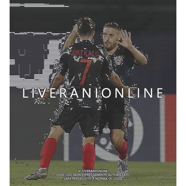 UEFA - Campionato Europeo Under 21 Italia 2019 gruppo C 24/06/2019 Croazia - Inghilterra nella foto: Esultanza dopo il gol di il gol di Nikola Vlasic (Croatia U21) Josip Brekalo (Croatia U21) ©Claudio Zamagni/Agenzia Aldo Liverani Nikola Vlasic (Croatia U21) Josip Brekalo (Croatia U21) celebrates after scoring a goal during UEFA Championship Under 21 Italy 2019 group C match between Croatia and England at San Marino Olympic Stadium on June 24 2019. photo credit by Claudio Zamagni/Aldo Liverani Photo Agency