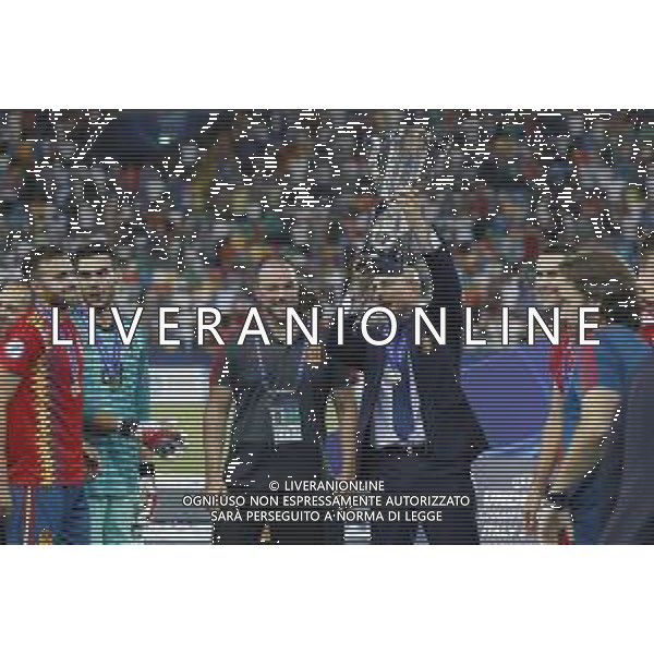 UEFA - Campionato Europeo Under 21 Italia 2019. 30/06/2019 Finale Spagna - Germania nella foto: esultanza finale del per la vittoria del Mister Luis de la Fuente campionato under 21 ©Claudio Zamagni/Agenzia Aldo Liverani final exultation of Mister Luis de la Fuente during UEFA Championship Under 21 Italy 2019 final match between Spain and Germany at Dacia Arena Stadium on June 30 2019. photo credit by Claudio Zamagni/Aldo Liverani Photo Agency