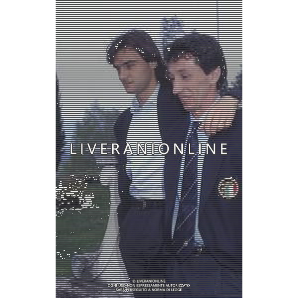 RETROSPETTIVA GIUSEPPE GIANNINI CALCIATORE NELLA FOTO GIUSEPPE GIANNINI CON LUCA FUSI AL RADNO DELLA NAZIONALE ITALIANA AG ALDO LIVERANI SAS