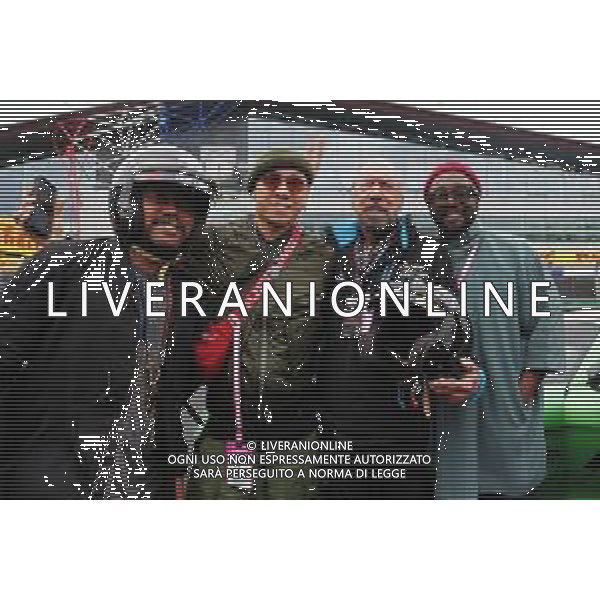 (L to R): apl.de.ap (USA) Black Eyed Peas; Taboo (USA) Black Eyed Peas; John Paul DeJoria (USA) ROK Group Co-Founder - Williams Racing guest; will.i.am (USA) Black Eyed Peas. 13.07.2019. Formula 1 World Championship, Rd 10, British Grand Prix, Silverstone, England, Qualifying Day. / AGENZIA ALDO LIVERANI SAS - ITALY ONLY EDITORIAL USE ONLY