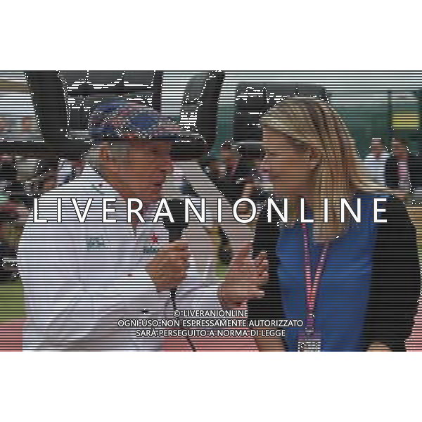 (L to R): Jackie Stewart (GBR) with Jennie Gow (GBR) BBC Radio 5 Live Pitlane Reporter. 14.07.2019. Formula 1 World Championship, Rd 10, British Grand Prix, Silverstone, England, Race Day. / AGENZIA ALDO LIVERANI SAS - ITALY ONLY EDITORIAL USE ONLY