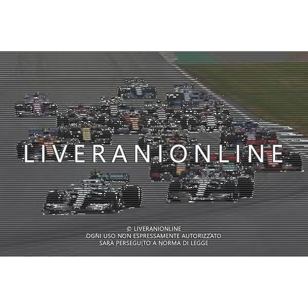 Start of the race, Valtteri Bottas (FIN), Mercedes AMG F1 and Lewis Hamilton (GBR), Mercedes AMG F1 14.07.2019. Formula 1 World Championship, Rd 10, British Grand Prix, Silverstone, England, Race Day. / AGENZIA ALDO LIVERANI SAS - ITALY ONLY EDITORIAL USE ONLY