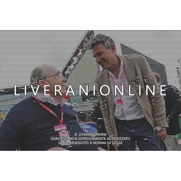 Frank Williams (GBR) Williams Team Owner with Lord Sebastian Coe (GBR) IAAF President on the grid. 14.07.2019. Formula 1 World Championship, Rd 10, British Grand Prix, Silverstone, England, Race Day. / AGENZIA ALDO LIVERANI SAS - ITALY ONLY EDITORIAL USE ONLY