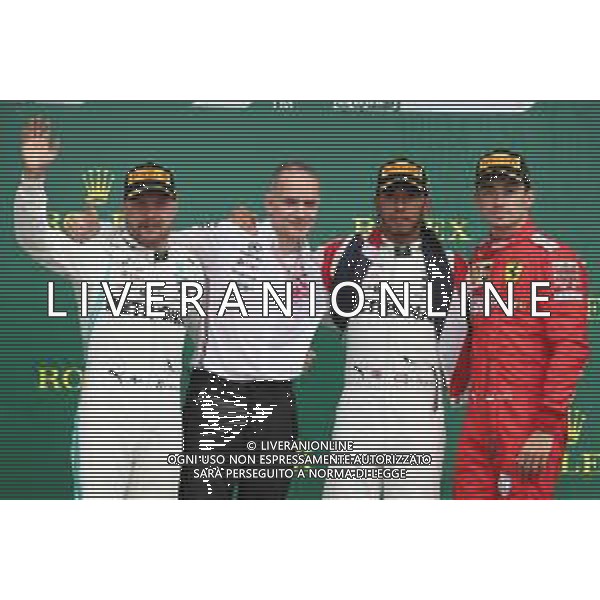 1st place Lewis Hamilton (GBR) Mercedes AMG F1 W10, 2nd place Valtteri Bottas (FIN) Mercedes AMG F1 W10 and 3rd place Charles Leclerc (MON) Ferrari SF90. 14.07.2019. Formula 1 World Championship, Rd 10, British Grand Prix, Silverstone, England, Race Day. / AGENZIA ALDO LIVERANI SAS - ITALY ONLY EDITORIAL USE ONLY