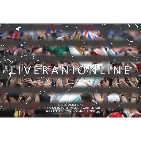 1st place Lewis Hamilton (GBR) Mercedes AMG F1 W10 crowd surfing. 14.07.2019. Formula 1 World Championship, Rd 10, British Grand Prix, Silverstone, England, Race Day. / AGENZIA ALDO LIVERANI SAS - ITALY ONLY EDITORIAL USE ONLY