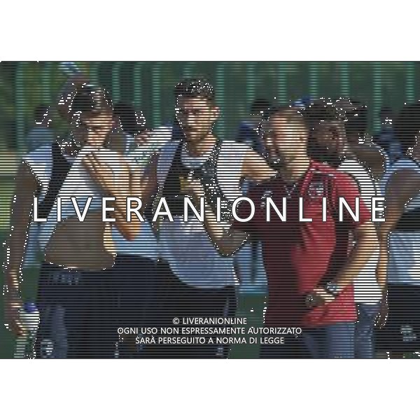 IMOLA 26 07 2019 AMICHEVOLE IMOLESE CALCIO-SELEZIONE DI IMOLA NELLA FOTO ALLENATORE FEDERICO COPPITELLI CON STEFANO PADOVAN E DARDAN VUTHAJ FOTO GIANNI SANNA-AG ALDO LIVERANI SAS