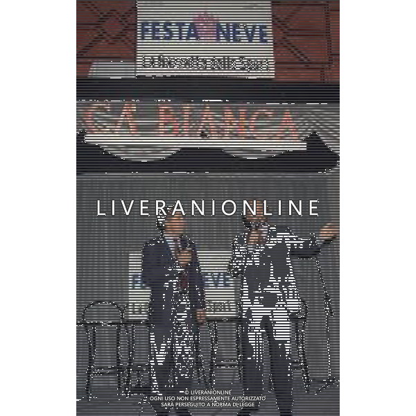 04-10-1996 MILANO FESTA DELLA NEVE ORGANIZZATA DALLA GAZZETTA DELLO SPORT NELLA FOTO IL GIORNALISTA GIANNI MERLO E GUSTAVO THOENI AG ALDO LIVERANI SAS