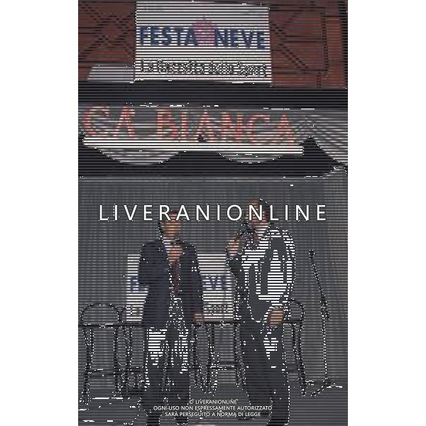 04-10-1996 MILANO FESTA DELLA NEVE ORGANIZZATA DALLA GAZZETTA DELLO SPORT NELLA FOTO IL GIORNALISTA GIANNI MERLO E GUSTAVO THOENI AG ALDO LIVERANI SAS