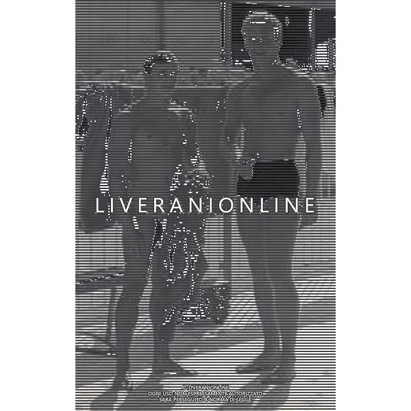 RETROSPETTIVA KLAUS DI BIASI NUOTATORE NELLA FOTO KLAUS DI BIASI A ROMA NELL\'ANNO 1969 CON GIORGIO CAGNOTTO AG ALDO LIVERANI SAS