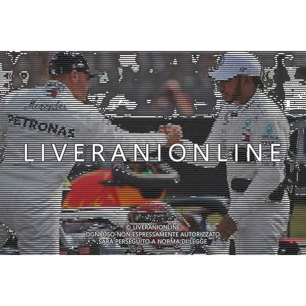 Lewis Hamilton (GBR) Mercedes AMG F1 celebrates his pole position in qualifying parc ferme with third placed team mate Valtteri Bottas (FIN) Mercedes AMG F1. 27.07.2019. Formula 1 World Championship, Rd 11, German Grand Prix, Hockenheim, Germany, Qualifying Day. AG ALDO LIVERANI SAS-ONLY ITALY