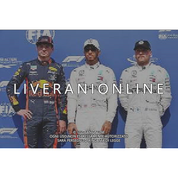 Qualifying top three in parc ferme (L to R): Max Verstappen (NLD) Red Bull Racing, second; Lewis Hamilton (GBR) Mercedes AMG F1, pole position; Valtteri Bottas (FIN) Mercedes AMG F1, third. 27.07.2019. Formula 1 World Championship, Rd 11, German Grand Prix, Hockenheim, Germany, Qualifying Day. AG ALDO LIVERANI SAS-ONLY ITALY
