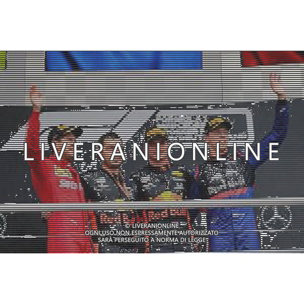The podium (L to R): Sebastian Vettel (GER) Ferrari, second; Max Verstappen (NLD) Red Bull Racing, race winner; Daniil Kvyat (RUS) Scuderia Toro Rosso, third. 28.07.2019. Formula 1 World Championship, Rd 11, German Grand Prix, Hockenheim, Germany, Race Day. AG ALDO LIVERANI SAS-ONLY ITALY