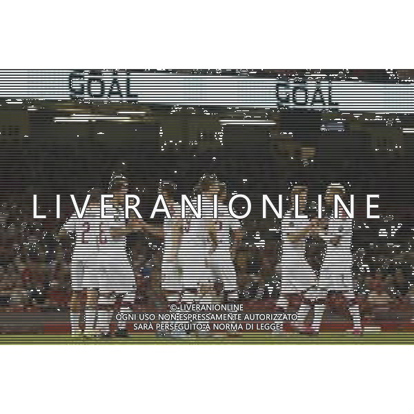 INTERNATIONAL CHAMPIONS CUP 2019 Manchester United - A.C. Milan 03/08/2019 nella foto: Esultanza milan dopo il Goal ©Claudio Zamagni/Agenzia Aldo Liverani s.a.s. milan celebrates after scoring a goal during International Champions Cup 2019 between Manchester United and A.C.Milan at Principality Stadium on August 3 2019 photo credit by Claudio Zamagni/Aldo Liverani Photo Agency