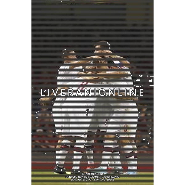 INTERNATIONAL CHAMPIONS CUP 2019 Manchester United - A.C. Milan 03/08/2019 nella foto: Esultanza milan dopo il goal di Suso - abbraccio ©Claudio Zamagni/Agenzia Aldo Liverani s.a.s. milan celebrates after scoring a goal during International Champions Cup 2019 between Manchester United and A.C.Milan at Principality Stadium on August 3 2019 photo credit by Claudio Zamagni/Aldo Liverani Photo Agency / AGENZIA ALDO LIVERANI SAS