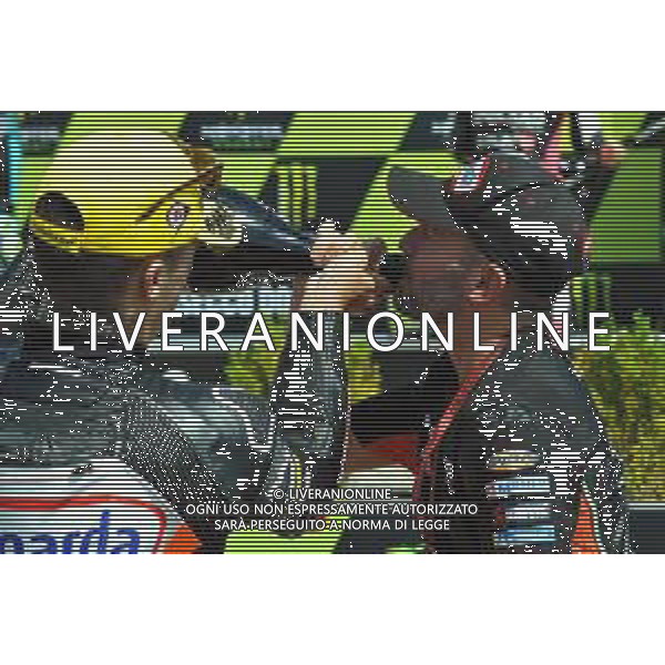 MOTOMONDIALE,PODIO, GP DELLA REPUBBLICA CECA, BRNO,MOTO3, 04-08-2019 NELLA FOTO: ARON CANET CON MAX BIAGGI SUL PODIO ©IEMMI / AGENZIA ALDO LIVERANI SAS
