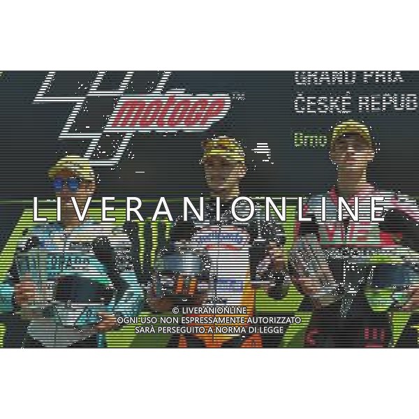MOTOMONDIALE,PODIO, GP DELLA REPUBBLICA CECA, BRNO,MOTO3, 04-08-2019 NELLA FOTO: PODIO ARON CANET, TONY ARBOLINO, LORENZO DALLA PORTA ©IEMMI / AGENZIA ALDO LIVERANI SAS