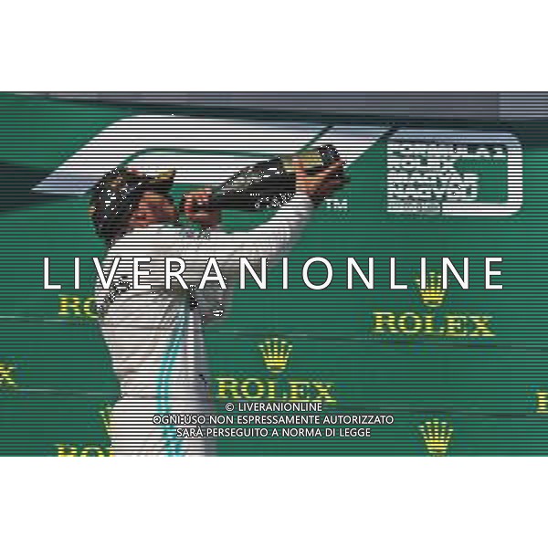 Race winner Lewis Hamilton (GBR) Mercedes AMG F1 celebrates on the podium. 04.08.2019. Formula 1 World Championship, Rd 12, Hungarian Grand Prix, Budapest, Hungary, Race Day. AG ALDO LIVERANI SAS-ONLY ITALY