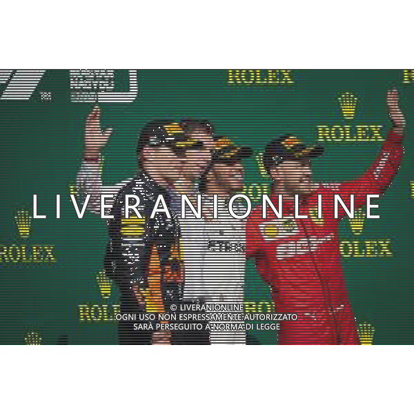 The podium (L to R): Max Verstappen (NLD) Red Bull Racing, second; James Vowles (GBR) Mercedes AMG F1 Chief Strategist; Lewis Hamilton (GBR) Mercedes AMG F1, race winner; Sebastian Vettel (GER) Ferrari, third. 04.08.2019. Formula 1 World Championship, Rd 12, Hungarian Grand Prix, Budapest, Hungary, Race Day. AG ALDO LIVERANI SAS-ONLY ITALY