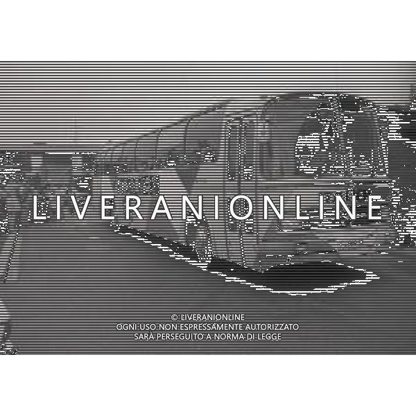 1974 CAMPIONATO DEL MONDO DI CALCIO GERMANIA 74 ALLENAMENTO NAZIONALE ITALIANA NELLA FOTO LA POLIZIA SCORTA IL BUS DELLA NAZIONALE ITALIANA AG ALDO LIVERANI SAS