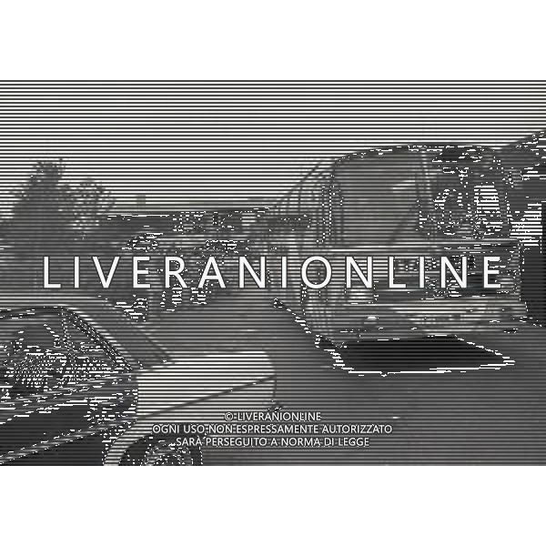 1974 CAMPIONATO DEL MONDO DI CALCIO GERMANIA 74 ALLENAMENTO NAZIONALE ITALIANA NELLA FOTO LA POLIZIA SCORTA IL BUS DELLA NAZIONALE ITALIANA AG ALDO LIVERANI SAS