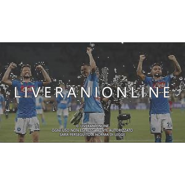 Fiorentina - Napoli Campionato di Calcio Serie A 24/08/2019 nella foto: esultanza a fine gara Mertens Dries (ssc napoli) Allan Marques Loureiro(ssc napoli) Insigne Lorenzo(ssc napoli) ©Claudio Zamagni/Agenzia Aldo Liverani Mertens Dries(ssc napoli) Allan Marques Loureiro(ssc napoli) Insigne Lorenzo(ssc napoli) during Italian Serie A TIM soccer match between Fiorentina and Napoli at Artemio Franchi Stadium in Florence on August 24 2019 photo credit by Claudio Zamagni/Aldo Liverani Photo Agency