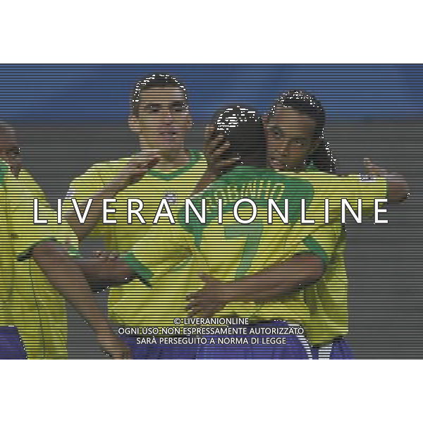 Lipsia 16/06/2005 Confederations Cup 2005 Brasile-Grecia 3-0 nella foto: robinho- ronaldino e lucio foto: Marco Luzzani / Ag.Aldo Liverani