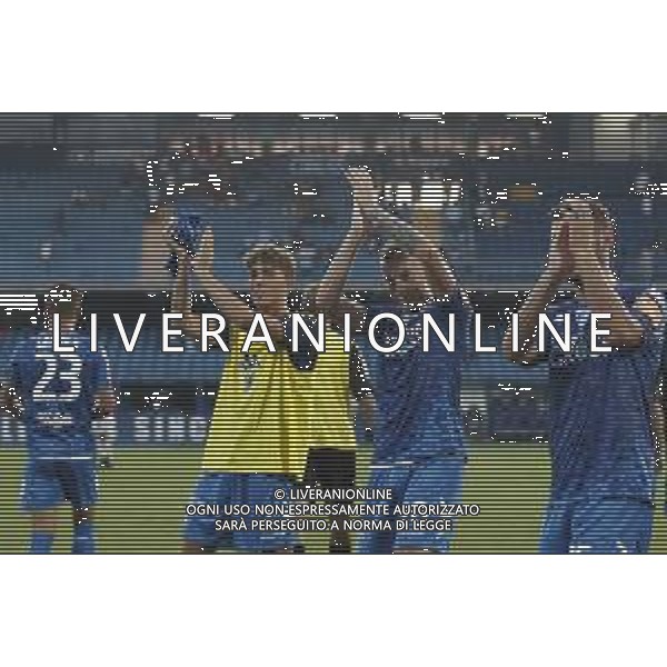 Empoli - Juve Stabia Serie BKT 25/08/2019 nella foto: esultanza finale empoli ©Claudio Zamagni/Agenzia Aldo Liverani final exultation of empoli during Italian Serie BKT soccer match between Empoli and Juve Stabia at Carlo Castellani Stadium in Empoli on August 25 2019 photo credit by Claudio Zamagni/Aldo Liverani Photo Agency