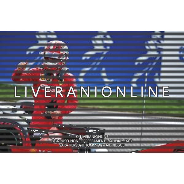 Charles Leclerc (MON) Ferrari celebrates his pole position in qualifying parc ferme. 31.08.2019. Formula 1 World Championship, Rd 13, Belgian Grand Prix, Spa Francorchamps, Belgium, Qualifying Day. /AGENZIA ALDO LIVERANI SAS - ITALY ONLY EDITORIAL USE ONLY - GP F1 BELGIO PROVE UFFICIALI QUALIFICHE