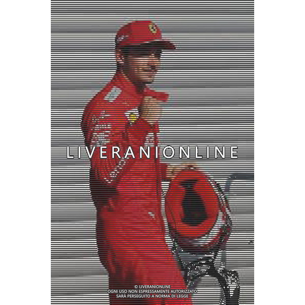 Charles Leclerc (MON) Ferrari celebrates his pole position in qualifying parc ferme. 31.08.2019. Formula 1 World Championship, Rd 13, Belgian Grand Prix, Spa Francorchamps, Belgium, Qualifying Day. /AGENZIA ALDO LIVERANI SAS - ITALY ONLY EDITORIAL USE ONLY - GP F1 BELGIO PROVE UFFICIALI QUALIFICHE