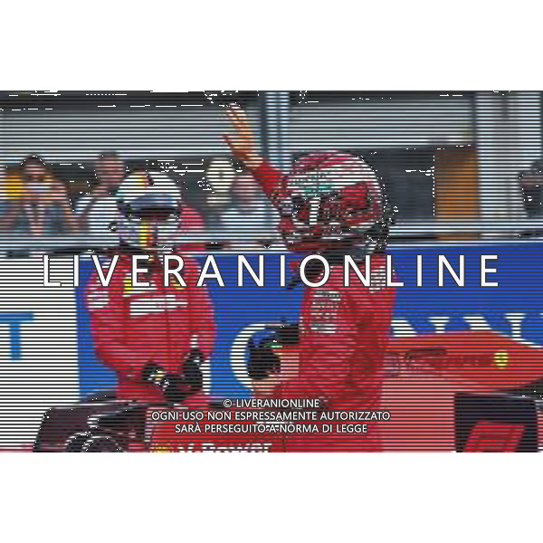 Charles Leclerc (MON) Ferrari SF90 celebrates his pole position in qualifying parc ferme. 31.08.2019. Formula 1 World Championship, Rd 13, Belgian Grand Prix, Spa Francorchamps, Belgium, Qualifying Day. /AGENZIA ALDO LIVERANI SAS - ITALY ONLY EDITORIAL USE ONLY - GP F1 BELGIO PROVE UFFICIALI QUALIFICHE