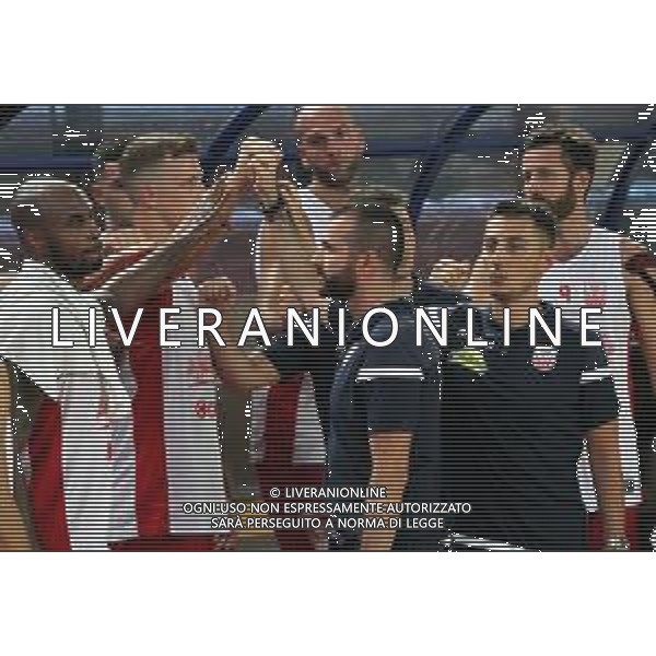 IMOLA 31 08 2019 AMICHEVOLE ANDREA COSTA BASKET-CESENA NELLA FOTO ALLENATORE EMMANUELE DI PAOLANTONIO CON LA SQUADRA ©SANNA /AGENZIA ALDO LIVERANI SAS