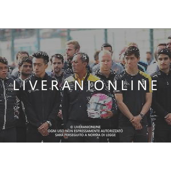 F1, F2, and F3 pay their respects to Anthoine Hubert: Guanyu Zhou (CHN) Renault F1 Team Test and Development Driver; Mia Sharizman (MAL) Renault Sport Academy Director; Jack Aitken (GBR) / (KOR) Renault F1 Team Test Driver. 01.09.2019. Formula 1 World Championship, Rd 13, Belgian Grand Prix, Spa Francorchamps, Belgium, Race Day. - Tributo ad Anthoine Hubert, pilota automobilistico francese di Formula 2, morto dopo un incidente a Spa in Belgio il 31.08.2019 - /AGENZIA ALDO LIVERANI SAS - ITALY ONLY EDITORIAL USE ONLY